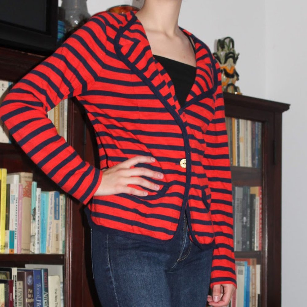 CAbi Au Revoir red/blue cotton blazer size medium